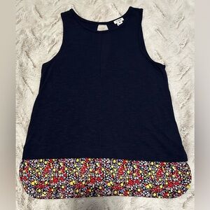 J. Crew Tank Top Navy Blue Floral Trim